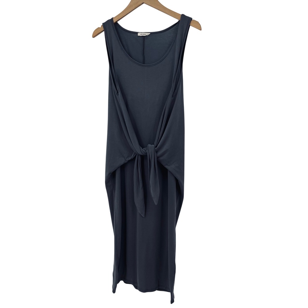 Vintage Promesa Gray Front Tie Overlay‎ Sleeveless Midi Dress Large